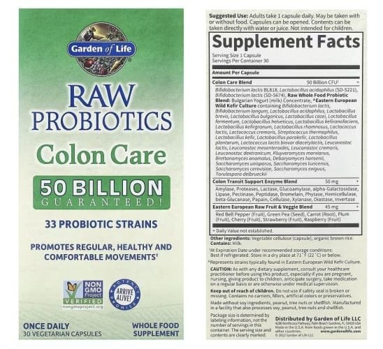 raw probiotics_colon care, garden of life